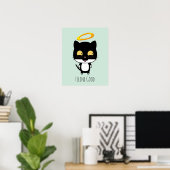 Funny Pun Black Cat met een Golden Halo-Cartoon Poster (Thuiskantoor)