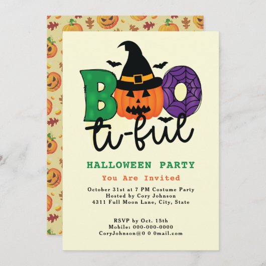 Funny Pun Boo ti ful Beauful Halloween Party Kaart (Voorkant / Achterkant)