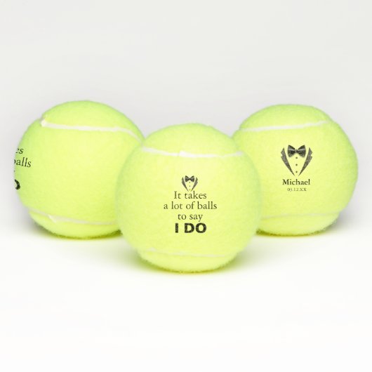 Funny Pun Groom Bow Stropdas Naam Bruiloft Datum Tennisballen (Multi)