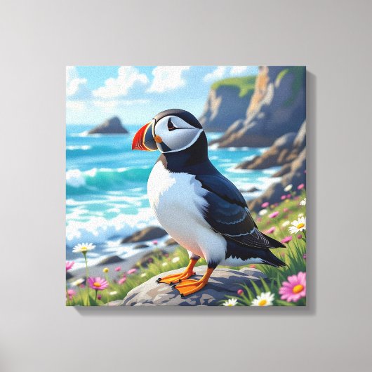 Funny Pun | Happy Birthday Puffin Canvas Afdruk (Voorkant)