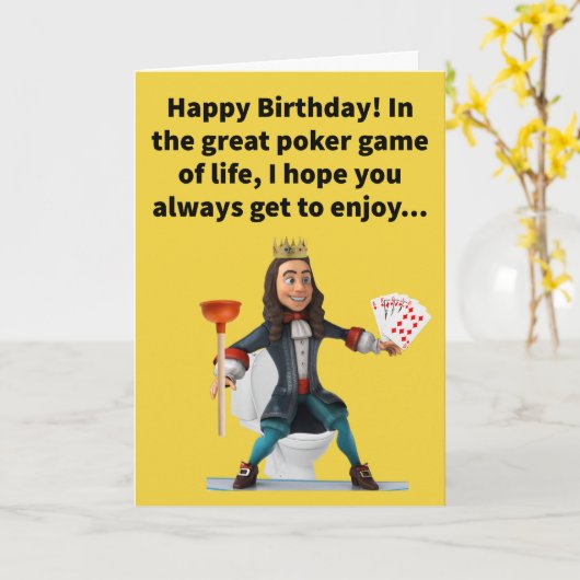 Funny Pun Royal Flush Happy Birthday Kaart (Gele Bloem)