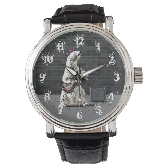 Funny Punk Rock Beer Spuit Guitar Heavy Metal Horloge (Voorkant)