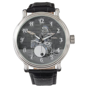 Funny Punk Rock Drummer Beer die Drums Rocker Horloge