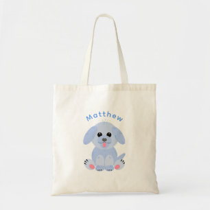 Funny Puppy Dog Cartoon Blue Pastel op maat Tote Bag
