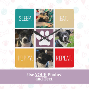 Funny Puppy Sleep Eat Herhaal Hondenliefhebber Kle Vierkante Klok