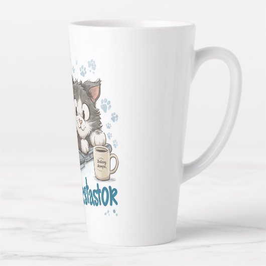 Funny "Purrcrasator" Cat Sleeping on Laptop | Cute Latte Mok (Rechts)