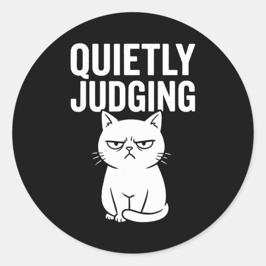 Funny Quietly Judging Sarcastic Crazy Cat Lover Gr Ronde Sticker (Voorkant)