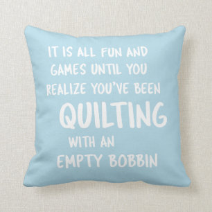 Funny Quilting Problemen Quote voor Quilters Blue Kussen