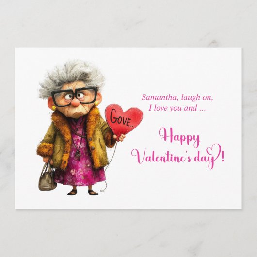 Funny Quirky Grumpy Old Lady Valentine Card Feestdagenkaart (Voorkant)