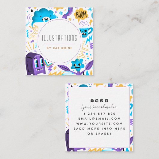 Funny Quirky Pattern Graphic Designer Illustrator Vierkante Visitekaartje (Voorkant / Achterkant)