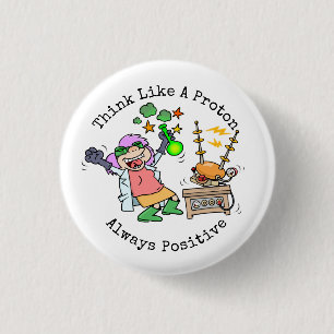 Funny Quote denkt als een proton Scientist Cartoon Ronde Button 3,2 Cm