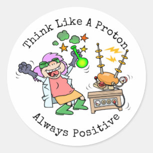 Funny Quote denkt als een proton Scientist Cartoon Ronde Sticker