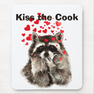 Funny Quote Kiss de Cook Cute Raccoons, Animal Mo Muismat