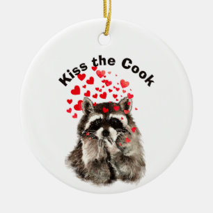 Funny Quote Kus the Cook Cute Raccoons, Animal Keramisch Ornament