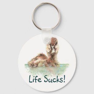 Funny Quote, Life Sucks, Angry Duck, Bird Mok Sleutelhanger