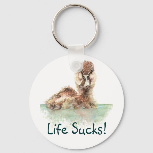 Funny Quote, Life Sucks, Angry Duck, Bird Mok Sleutelhanger (Voorkant)
