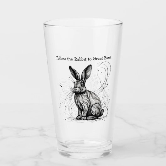 Funny Rabbit Black White Ink Gepersonaliseerd Glas (Voorkant)