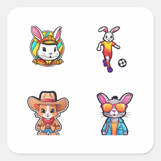 Funny Rabbit Doodle Art Style 4 Pack Stickers (Devant)