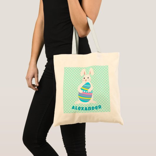 Funny Rabbit Easter Egg Hunt gepersonaliseerd Tote Bag (Voorkant (product))
