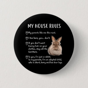 Funny Rabbit My House Regels Lionhead Bunny Ronde Button 5,7 Cm
