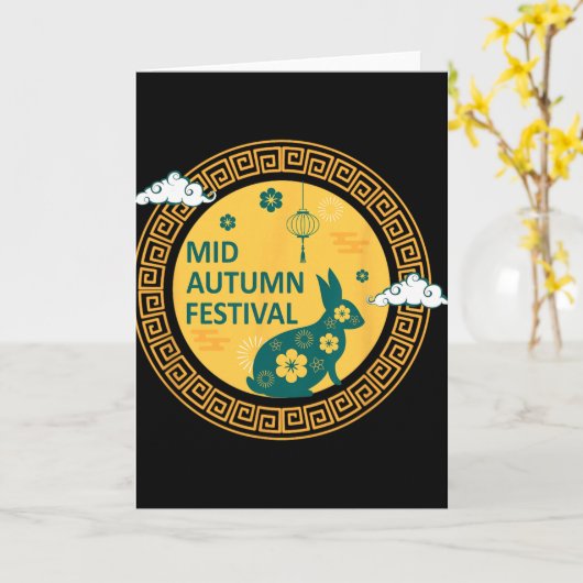 Funny Rabbits Mooncake Chinese New Year Mid Autumn Kaart (Gele Bloem)
