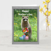 Funny Raccoon carte de fête des mères (Fleur jaune)