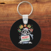 Funny Raccoon Christmas Trash Panda Xmas Merry Tra Sleutelhanger (Voorkant)