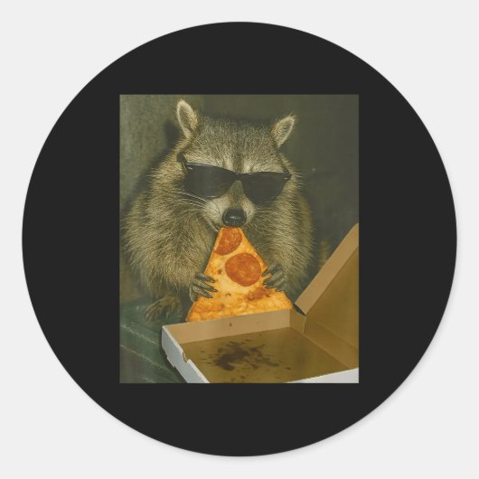 Funny Raccoon Eating Zza Animal Meme Raccoon Ronde Sticker (Voorkant)