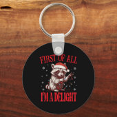 Funny Raccoon First Of All I'm A Delight Merry Chr Sleutelhanger (Voorkant)