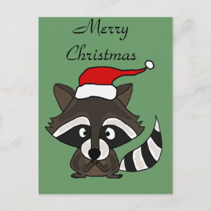 Funny Raccoon in Santa Hat-kerstkunst Feestdagenkaart