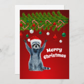 Funny Raccoon met Santa hat | kerstcadeaus Bedankkaart (Voorkant / Achterkant)
