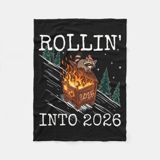 Funny Raccoon Rolling Into 2026 Retro New Year 202 Fleece Deken (Voorkant)
