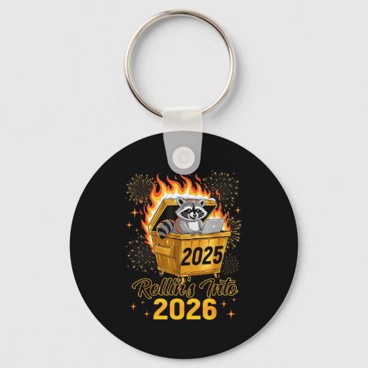 Funny Raccoon Rollin's Into 2026 New Year Matching Sleutelhanger (Voorkant)