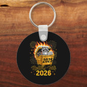Funny Raccoon Rollin's Into 2026 New Year Matching Sleutelhanger (Voorkant)