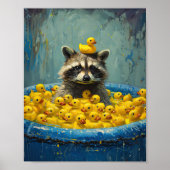 Funny Raccoon Rubber Duck Pool Poster (Devant)