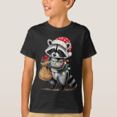Funny Raccoon Santa Hat Animals Lovers Ugly Christ T-shirt (Voorkant)