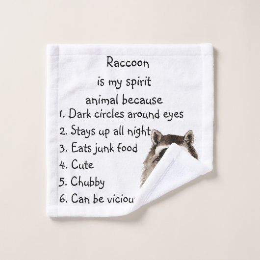 Funny Raccoon Spirit Animal Humor Cute Waterverf Bad Handdoek (Wasdoekje)