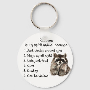 Funny Raccoon Spirit Animal Humor Cute Waterverf Sleutelhanger
