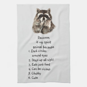 Funny Raccoon Spirit Animal Humor Cute Waterverf Theedoek