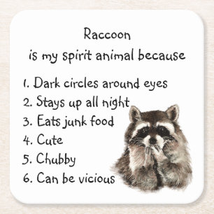 Funny Raccoon Spirit Animal Humor Vierkante Kartonnen Onderzetter