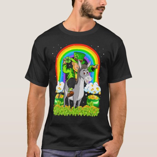 Funny Rainbow Leprechaun Riding Mule St Patrick's T-shirt (Voorkant)