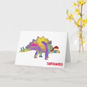 Funny Rainbow Stegosaurus Santa Kerstmis Dinosaur Kaart (Gele Bloem)