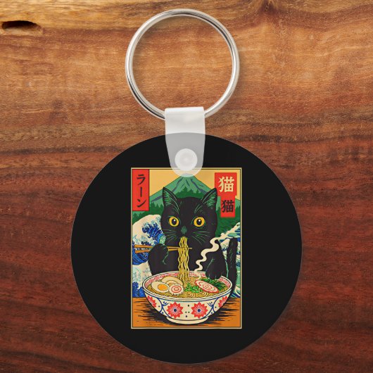 Funny Ramen Cat Japanese Noodle Kitten Sleutelhanger (Voorkant)