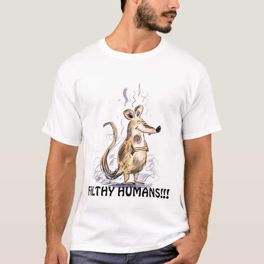 FUNNY RAT CARTOON FILTHY HUMANS!! T-SHIRT (Voorkant)