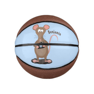 Funny rat met camera-cartoon illustratie basketbal