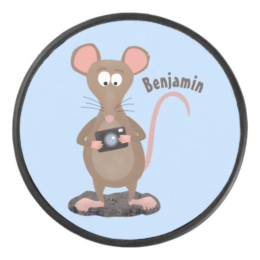 Funny rat met camera-cartoon illustratie hockey puck (Voorkant)