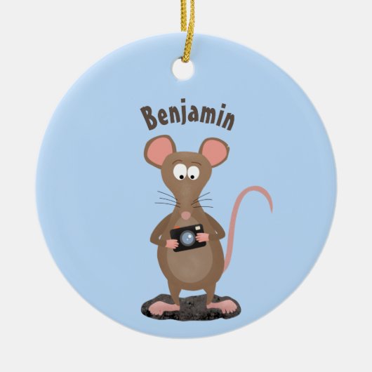 Funny rat met camera-cartoon illustratie keramisch ornament (Voorkant)