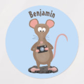 Funny rat met camera-cartoon illustratie labels (Design 1)