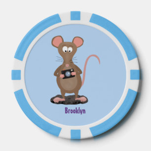Funny rat met camera-cartoon illustratie poker chips