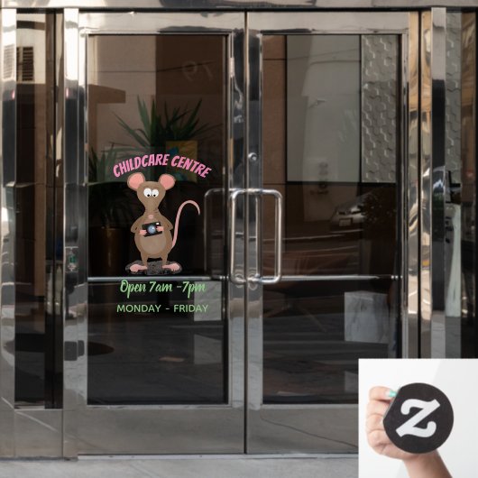 Funny rat met camera-cartoon illustratie raamsticker (Kantoordeur)